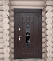 Утепленная дверь со стеклом и ковкой для загородного дома ВДП-1 - фото № 3