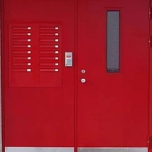 Металлическая дверь в подъезд двупольная красная МДП-519