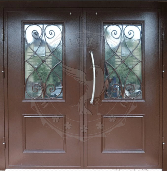Входная двухстворчатая дверь «Престиж-72″. Подъездные двери со стеклом PDM-015. Двустворчатые входные двери. Двери наружные металлические. Подъездные двери со стеклом